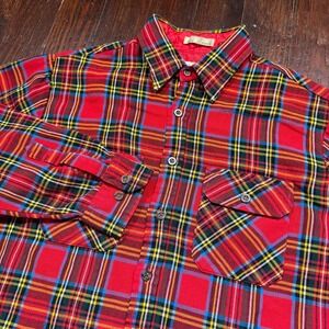 Vintage St Johns Bay Flannel Shacket Mens M Red Plaid Shirt Jacket 80s